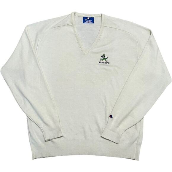 Champion Notre Dame Vintage 80s V-Neck Sweaters - Picture 1 of 5